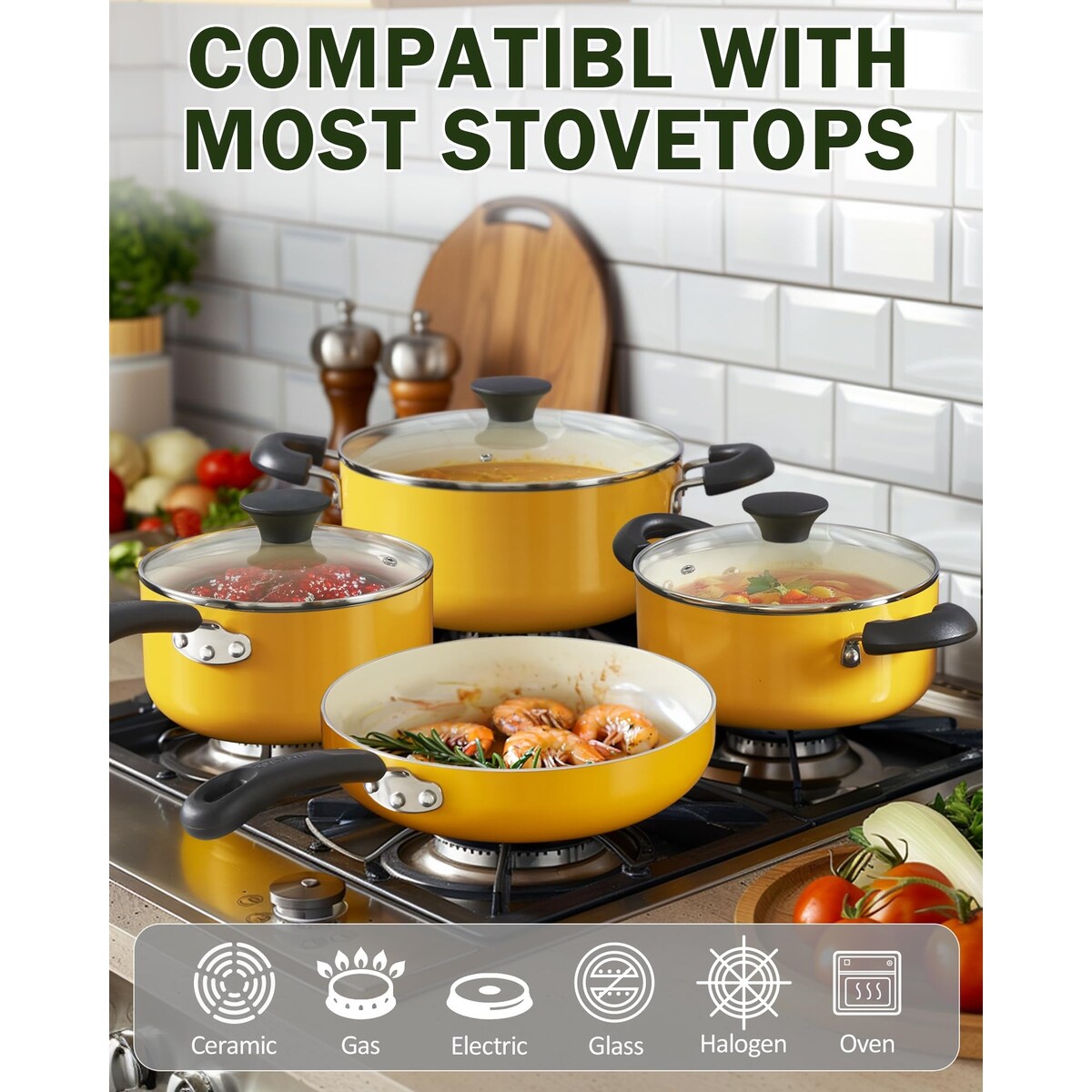 Set di pentole e padelle antiaderenti, set di pentole da cucina in ceramica da 10 pezzi, set di cottura antiaderente con casseruole