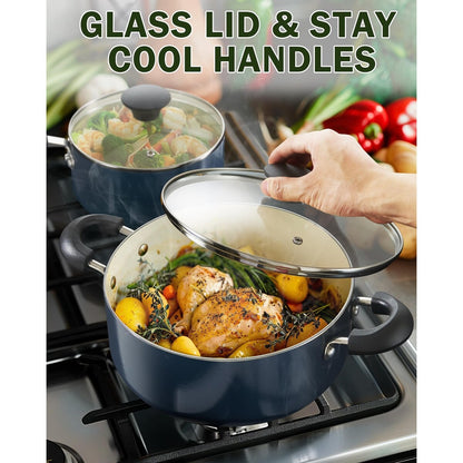 Set di pentole e padelle antiaderenti, set di pentole da cucina in ceramica da 10 pezzi, set di cottura antiaderente con casseruole