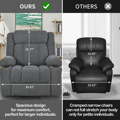 Poltrona reclinabile elettrica per anziani, poltrone reclinabili in tessuto con poggiapiedi esteso, con 2 portabicchieri, tasche laterali, telecomando
