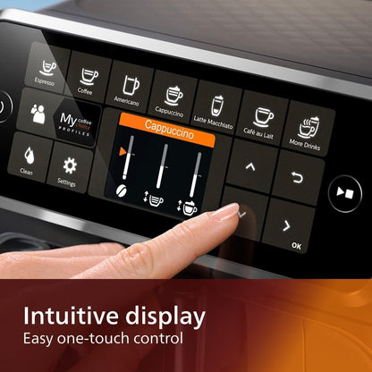 Macchina per caffè espresso Premium, 12 caffè caldi/freddi, sistema LatteGo, macinacaffè in ceramica, cromo nero