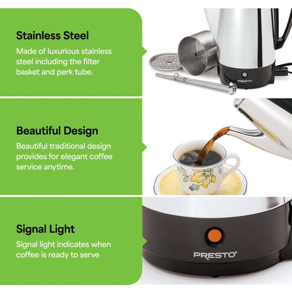 Caffettiera Presto in acciaio inox, 12 tazze, robusta, per caffè, argento - 2,79