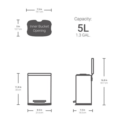 Qualiazero 13,2 GAL più DUE cestini per la spazzatura rettangolari da 1,3 GAL - Family Combo