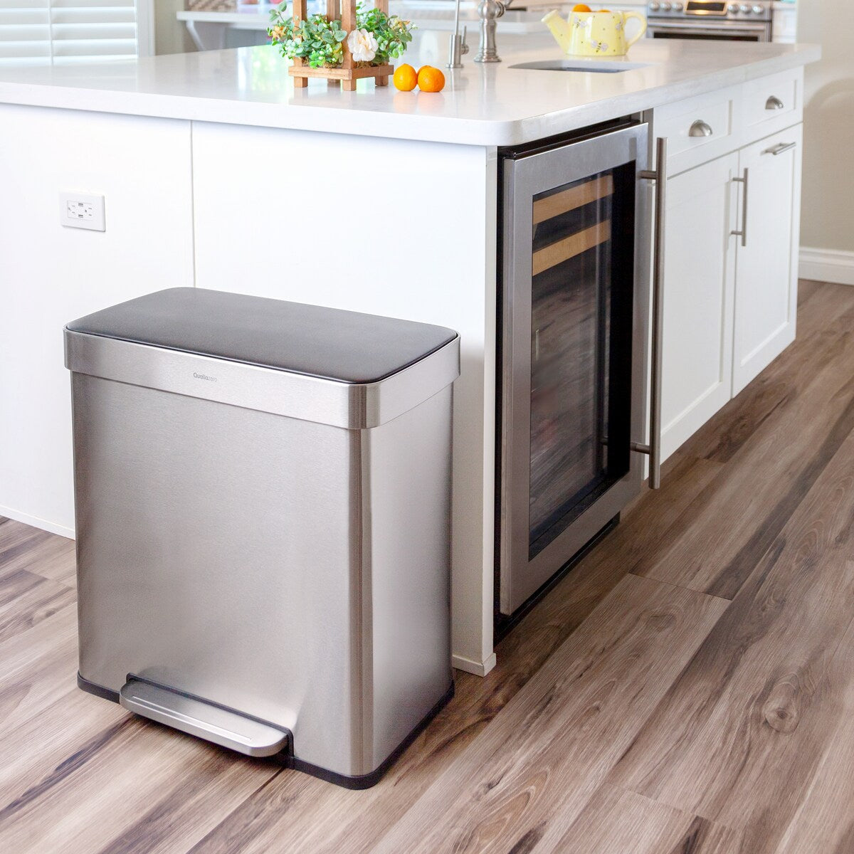 Qualiazero 16 Gal (unità doppia da 8 Gal) Contenitore rettangolare per il riciclaggio - Acciaio inossidabile