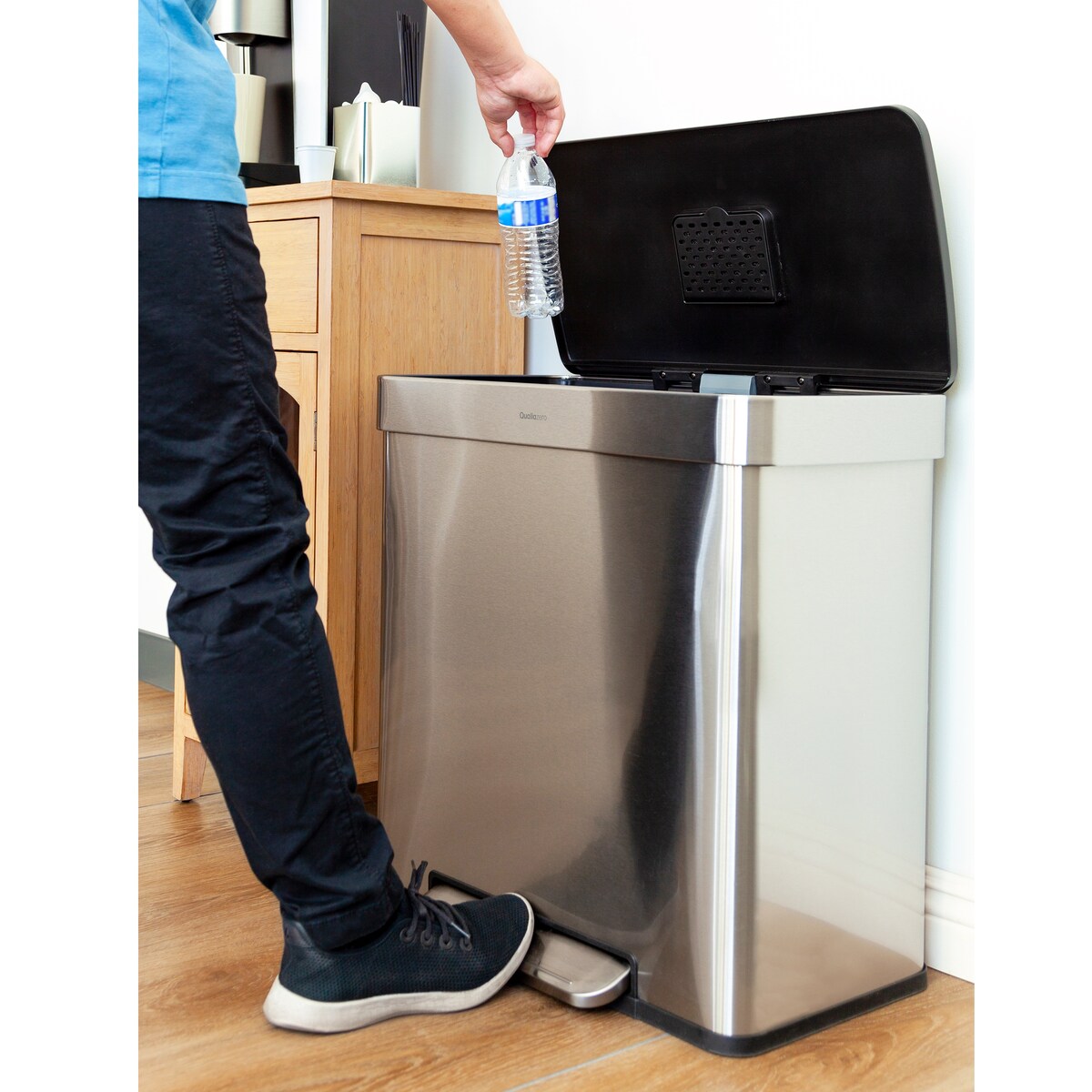 Qualiazero 16 Gal (unità doppia da 8 Gal) Contenitore rettangolare per il riciclaggio - Acciaio inossidabile