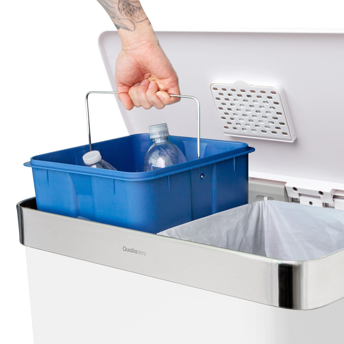 Qualiazero 16 Gal (unità doppia da 8 Gal) Contenitore rettangolare per il riciclaggio - Acciaio inossidabile