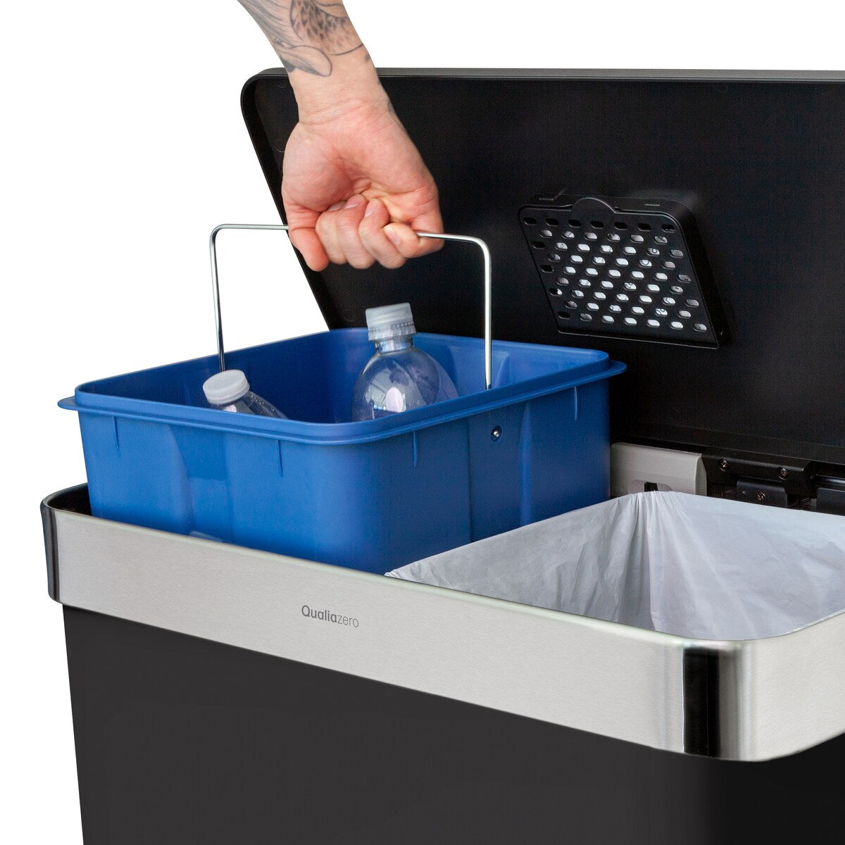 Qualiazero 16 Gal (unità doppia da 8 Gal) Contenitore rettangolare per il riciclaggio - Acciaio inossidabile