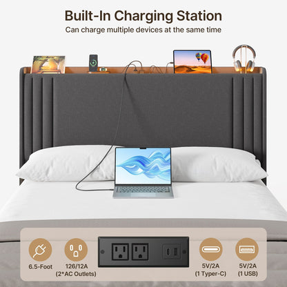 Letto imbottito con canali verticali queen/full e testiera wingback