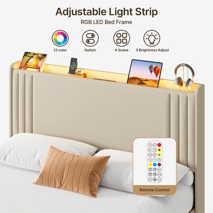 Letto imbottito con canali verticali queen/full e testiera wingback