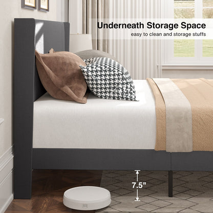 Letto imbottito con canali verticali queen/full e testiera wingback