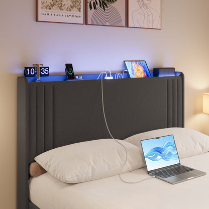 Letto imbottito con canali verticali queen/full e testiera wingback