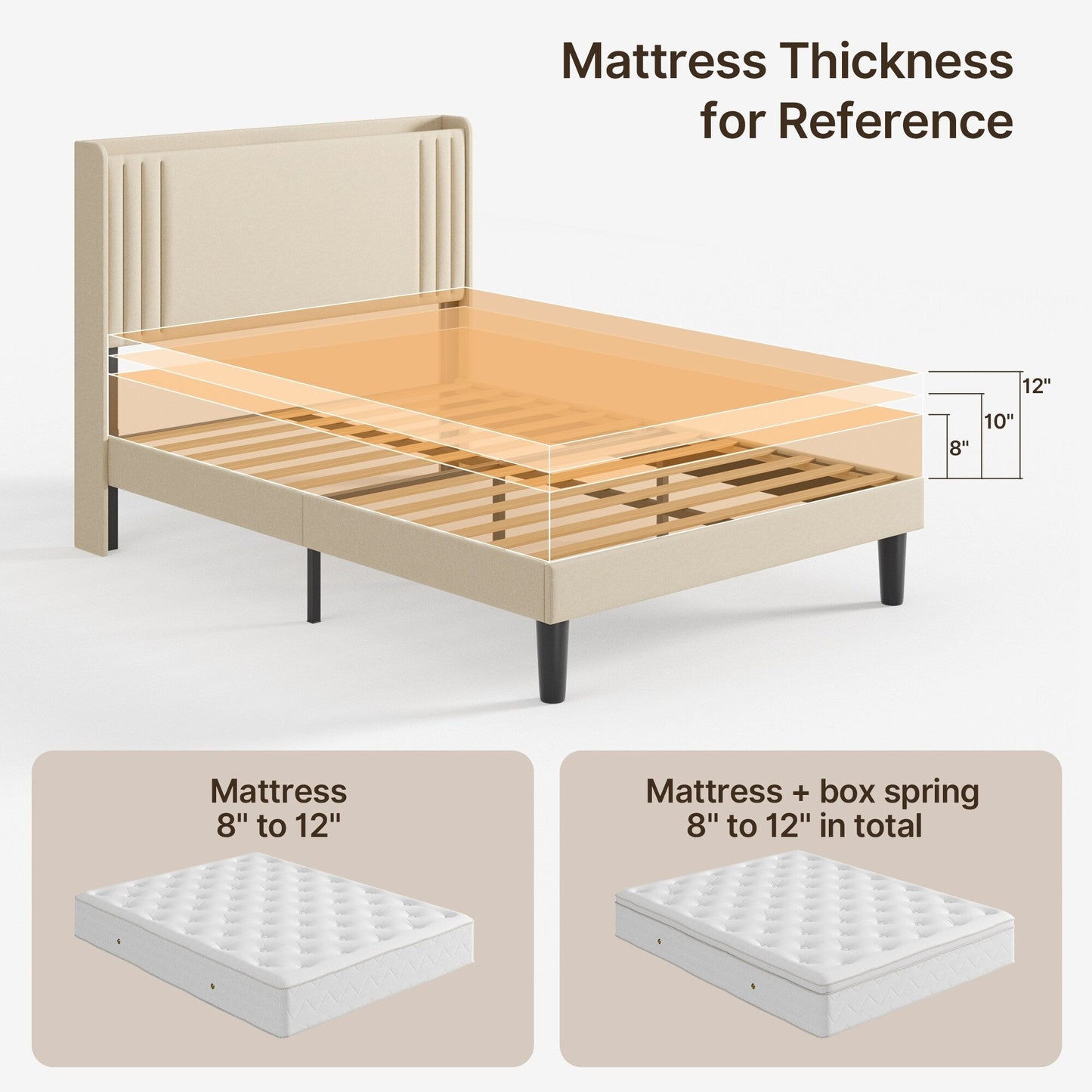 Letto imbottito con canali verticali queen/full e testiera wingback