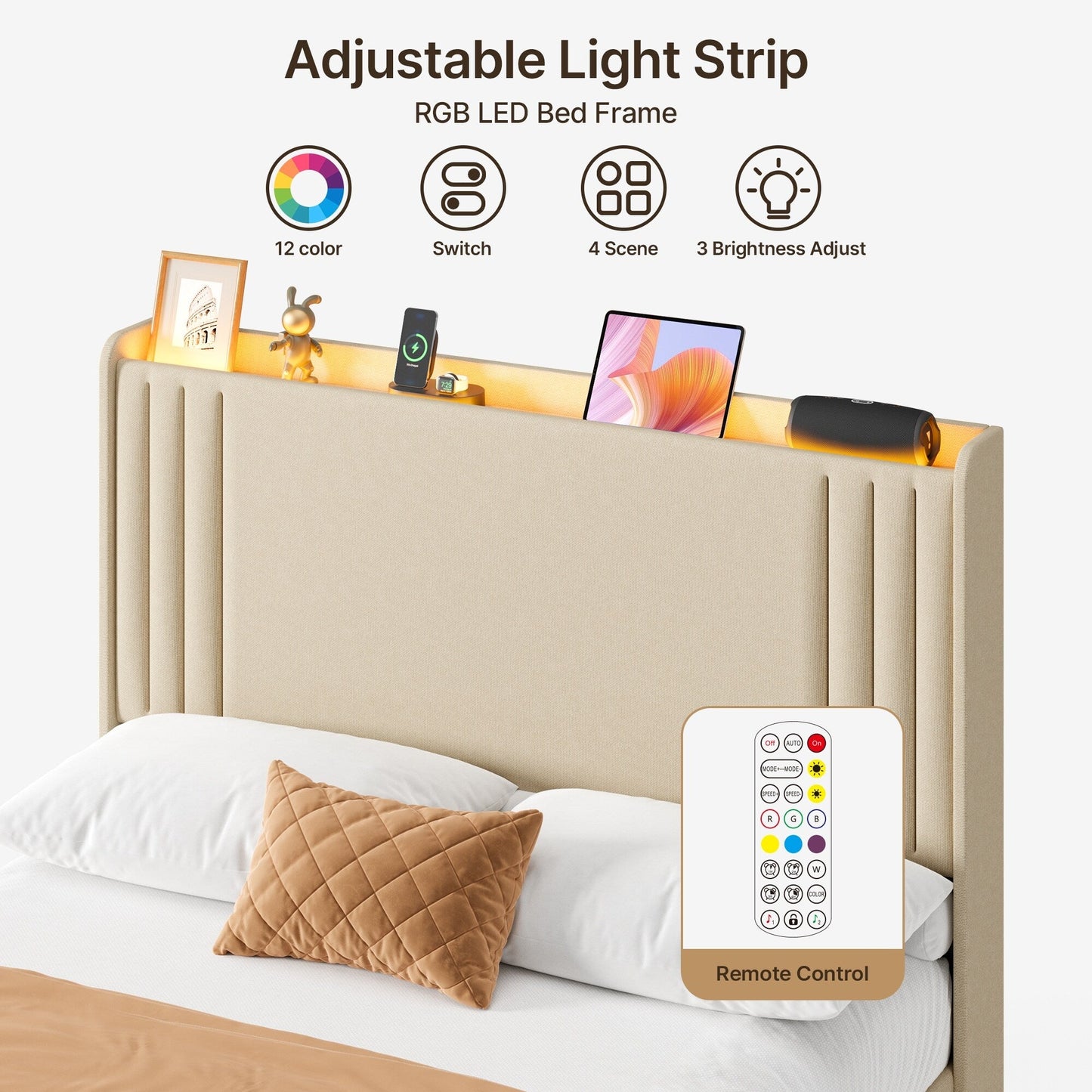 Letto imbottito con canali verticali queen/full e testiera wingback