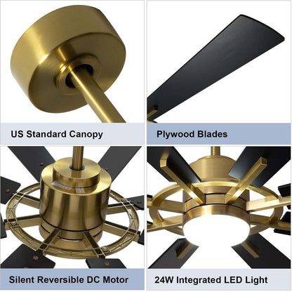 Ventilatore da soffitto con luci e telecomando, 8 pale in legno grandi