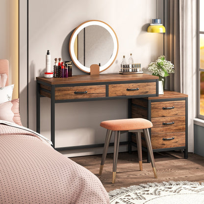 Scrivania per computer reversibile con 5 cassetti, scrivania per ufficio con cassetto per schedario e supporto per stampante