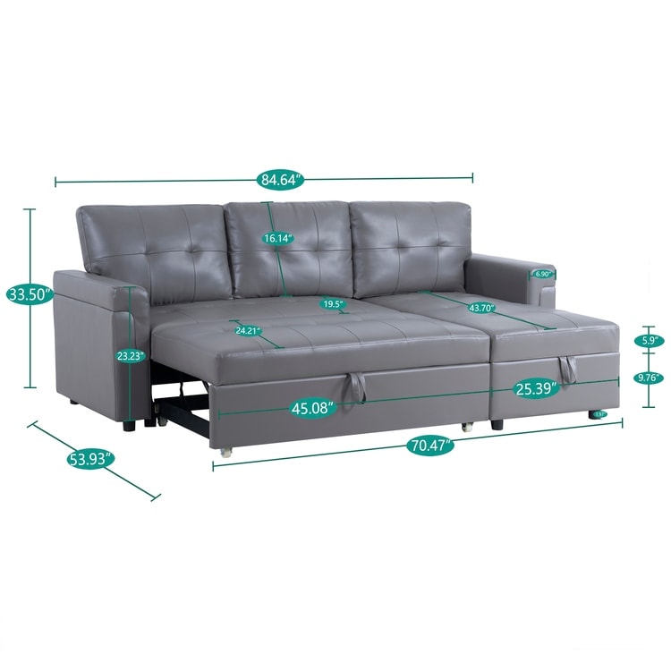 Divano componibile reversibile con letto estraibile, chaise longue con contenitore nascosto e gambe resistenti