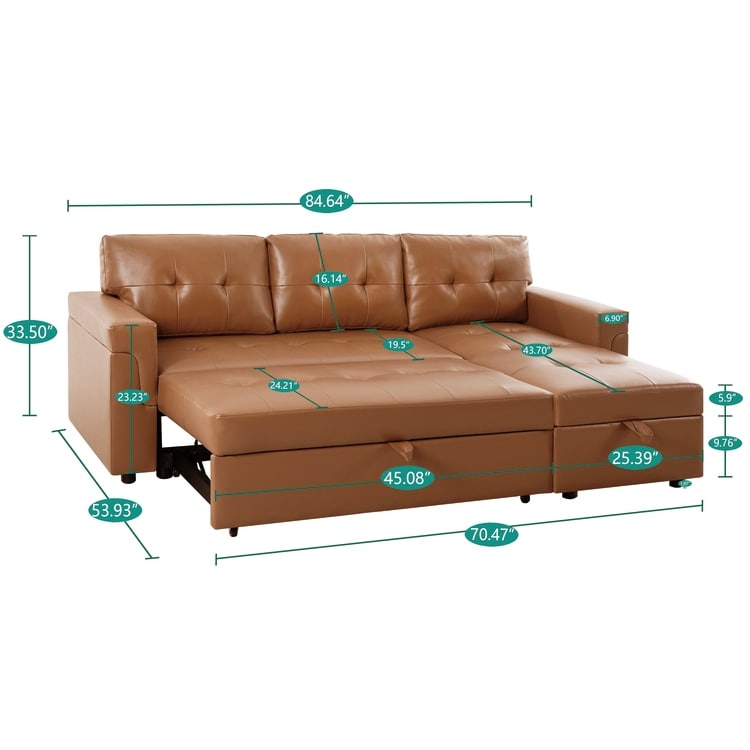 Divano componibile reversibile con letto estraibile, chaise longue con contenitore nascosto e gambe resistenti