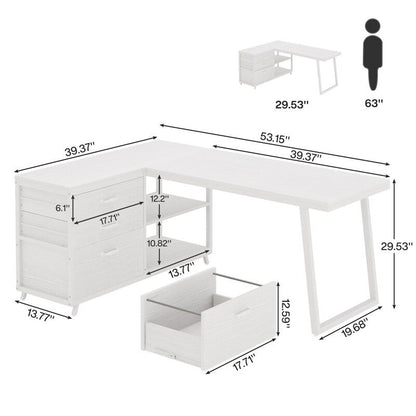 Scrivania reversibile a L con cassetti portadocumenti, scrivania angolare per computer