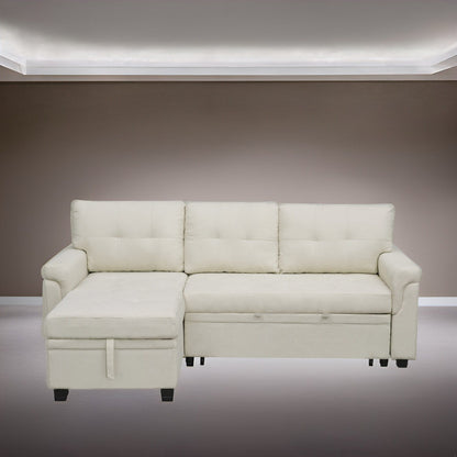 Divano componibile reversibile con letto estraibile, chaise longue con contenitore nascosto, gambe resistenti,