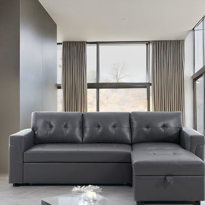 Divano componibile reversibile con letto estraibile, chaise longue con contenitore nascosto, gambe resistenti,