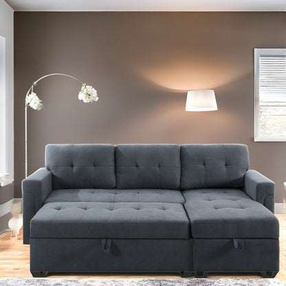 Divano componibile reversibile con letto estraibile, chaise longue con contenitore nascosto, gambe resistenti,