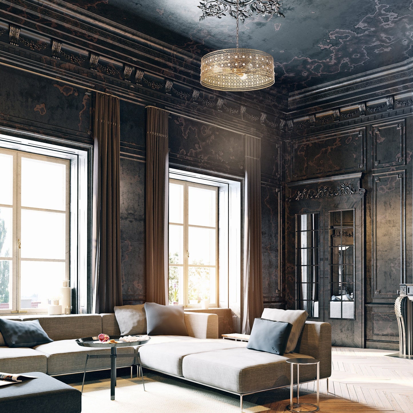 Lampadario River of Goods Bryar in ottone e cristallo da 23,5 W a 3 luci - 23,5 x 23,5 x 61,5