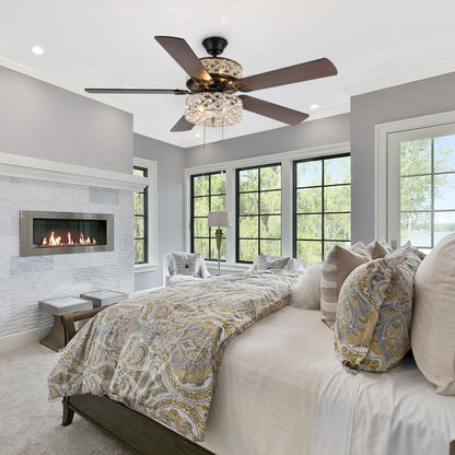 Ventilatore da soffitto a LED River of Goods Olivia da 52 pollici con finitura bronzo strofinato a olio/cristallo - 52L x 52W x 18,25H - 52L x 52W x 18,25H