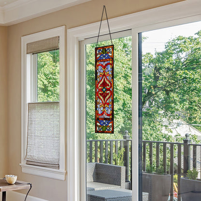 Pannello per finestra in vetro colorato vittoriano con motivo Fleur De Lis River of Goods - 9,5 L x 0,25 W x 36 H