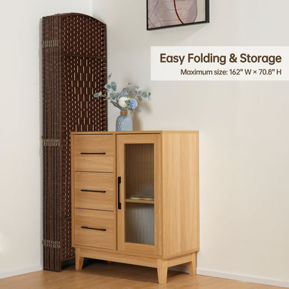 Divisorio per ambienti, divisorio pieghevole in fibra intrecciata, alto 6 piedi, indipendente