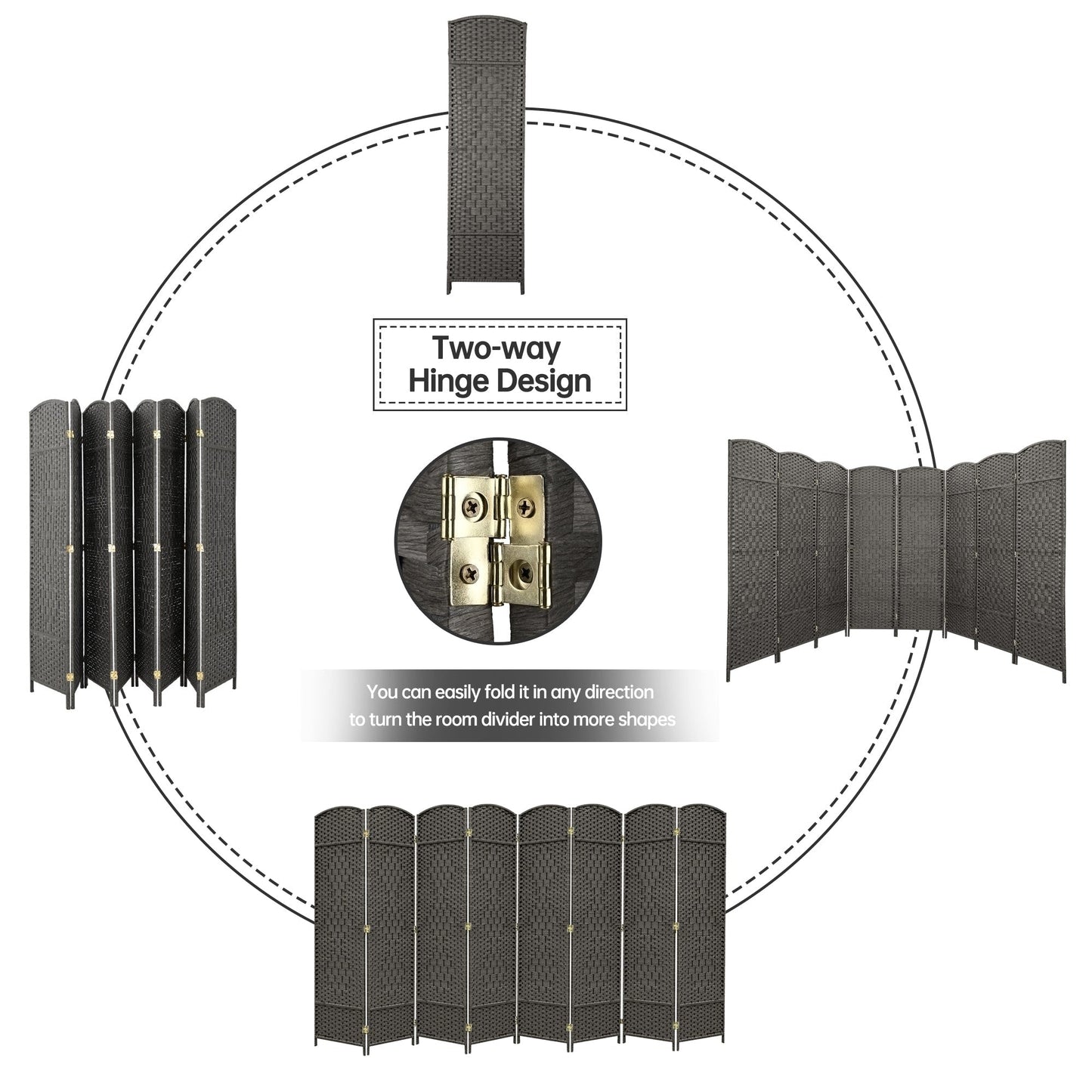 Divisorio per ambienti, divisorio pieghevole in fibra intrecciata, alto 6 piedi, indipendente