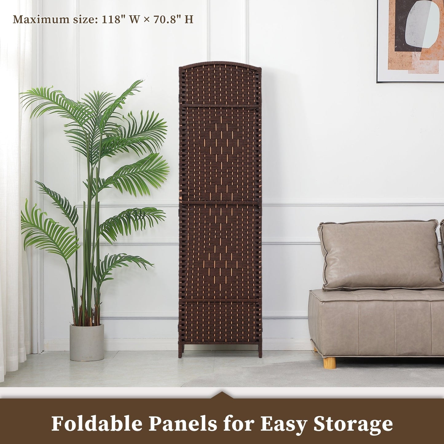 Divisorio per ambienti, divisorio pieghevole in fibra intrecciata, alto 6 piedi, indipendente