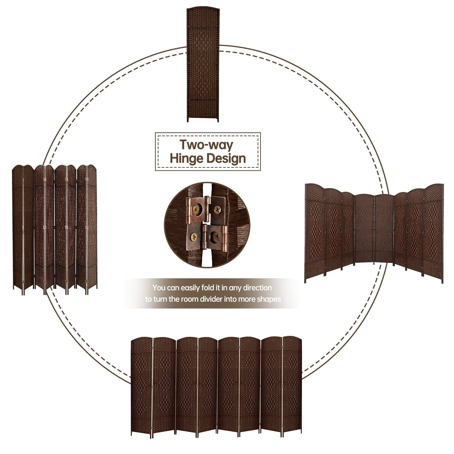 Divisorio per ambienti, divisorio pieghevole in fibra intrecciata, alto 6 piedi, indipendente