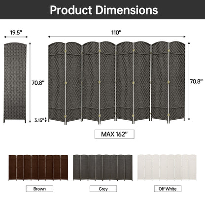 Divisorio per ambienti, divisorio pieghevole in fibra intrecciata, alto 6 piedi, indipendente