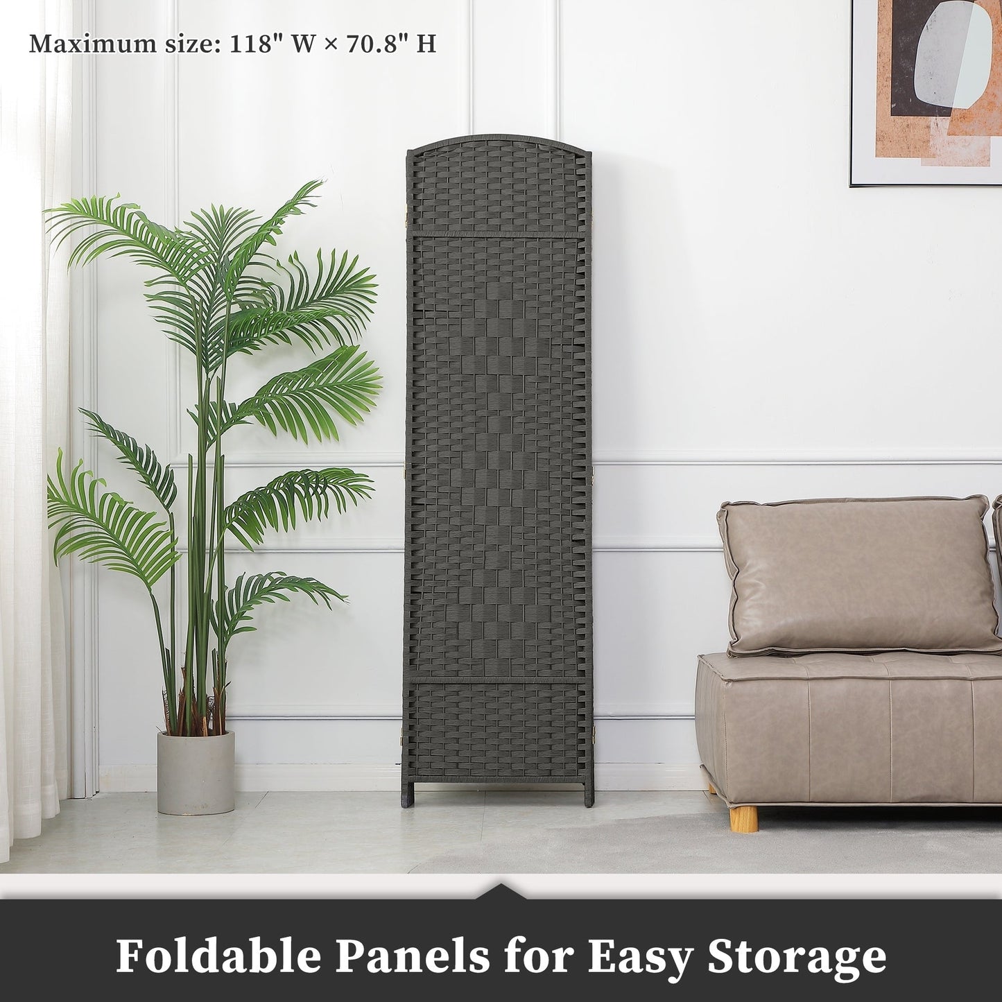 Divisorio per ambienti, divisorio pieghevole in fibra intrecciata, alto 6 piedi, indipendente