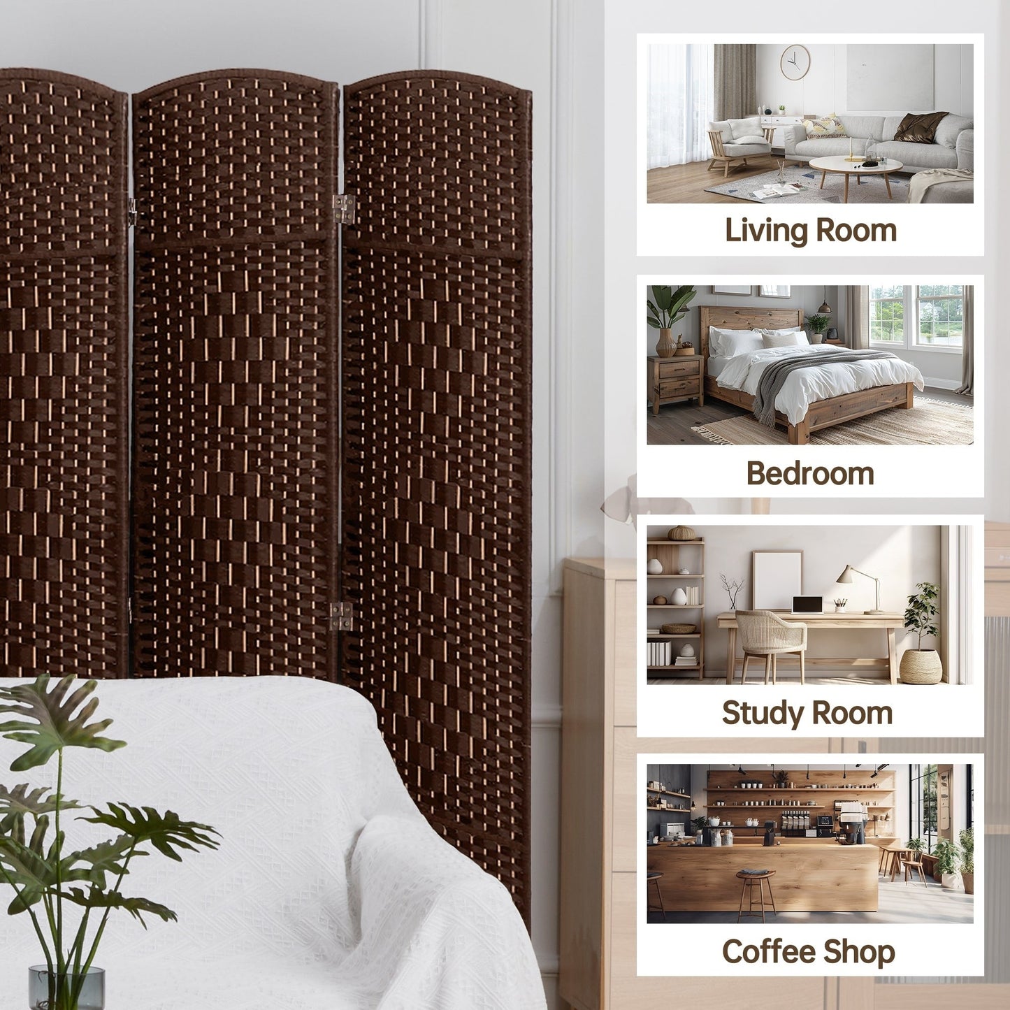 Divisorio per ambienti, divisorio pieghevole in fibra intrecciata, alto 6 piedi, indipendente