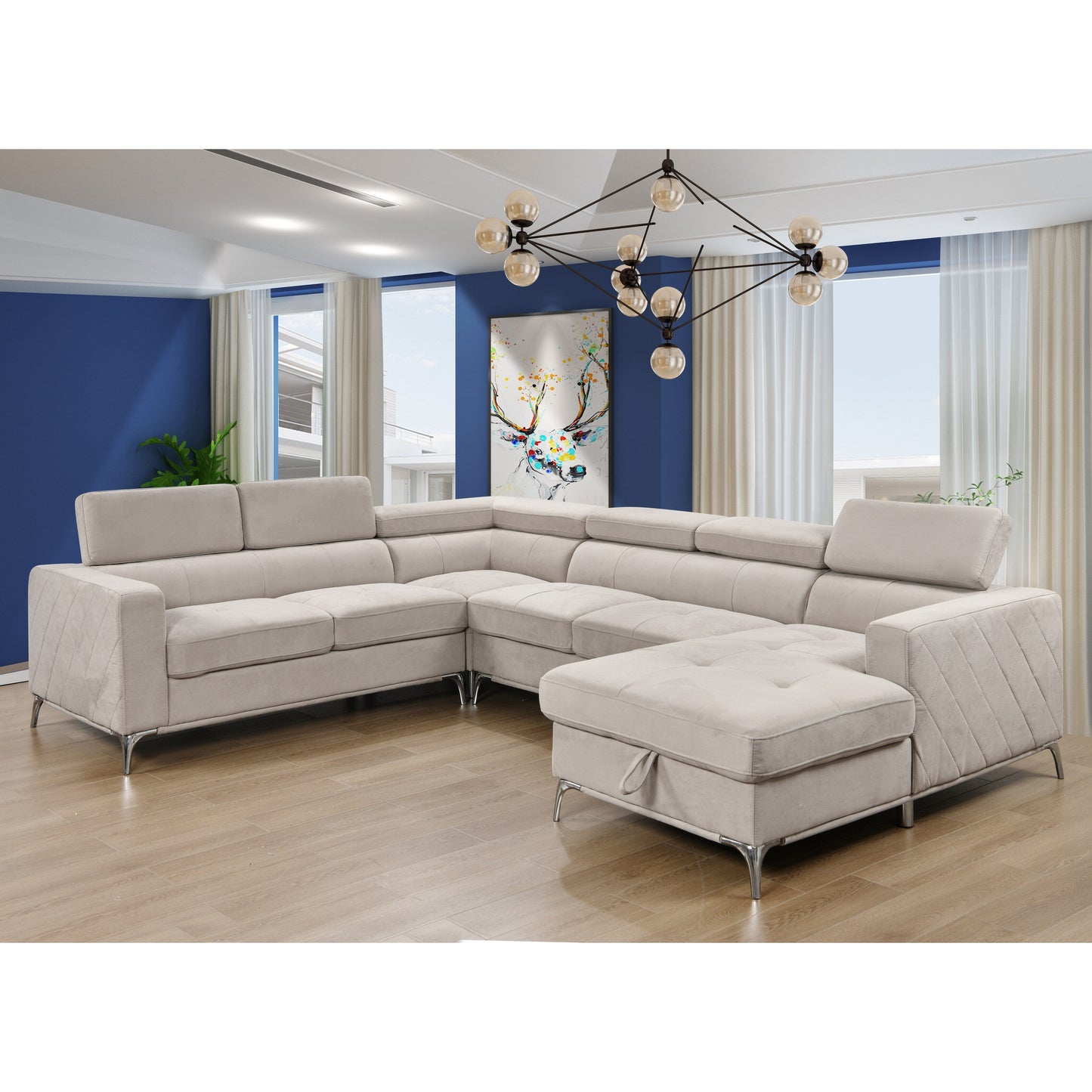 Divano componibile oversize Roomfitters 122 con chaise longue contenitore, divano contemporaneo a 7 posti a forma di U