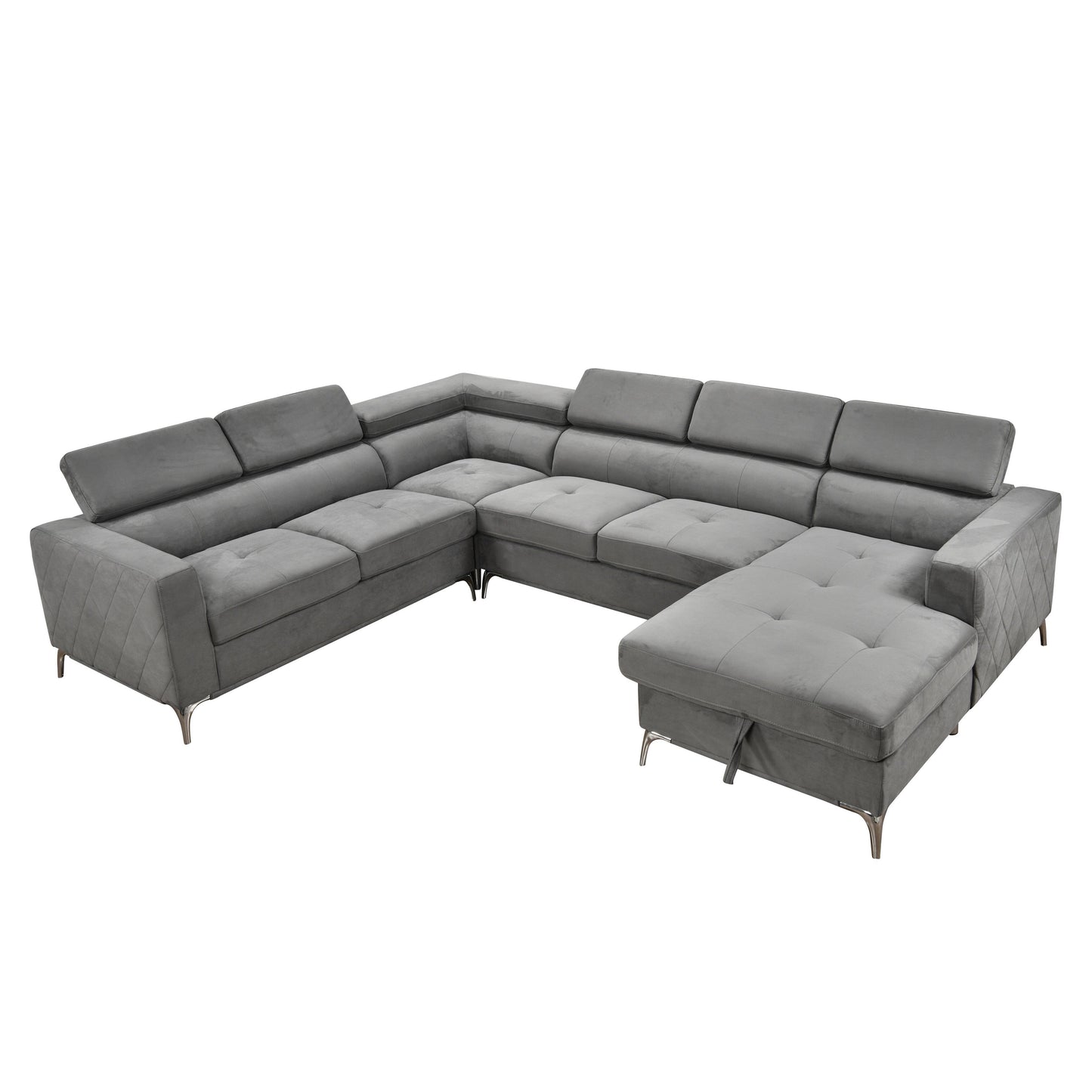 Divano componibile oversize Roomfitters 122 con chaise longue contenitore, divano contemporaneo a 7 posti a forma di U