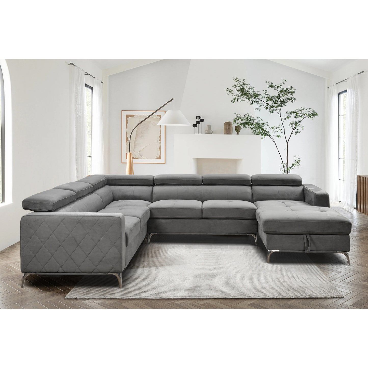 Divano componibile oversize Roomfitters 122 con chaise longue contenitore, divano contemporaneo a 7 posti a forma di U