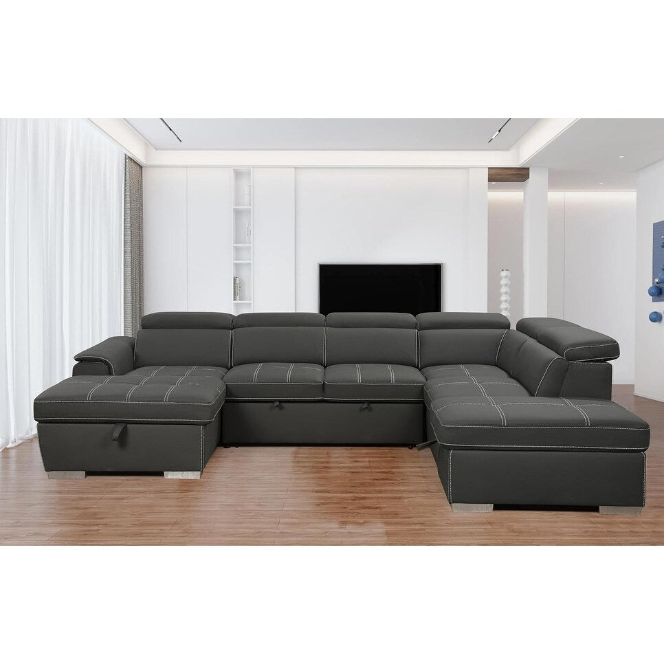 Divano componibile a U Roomfitters 128 con pouf, divano modulare reversibile a 7 posti con seduta contenitore, grigio