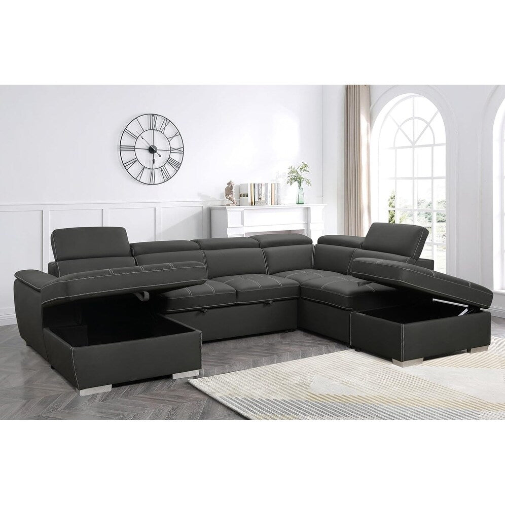 Divano componibile a U Roomfitters 128 con pouf, divano modulare reversibile a 7 posti con seduta contenitore, grigio