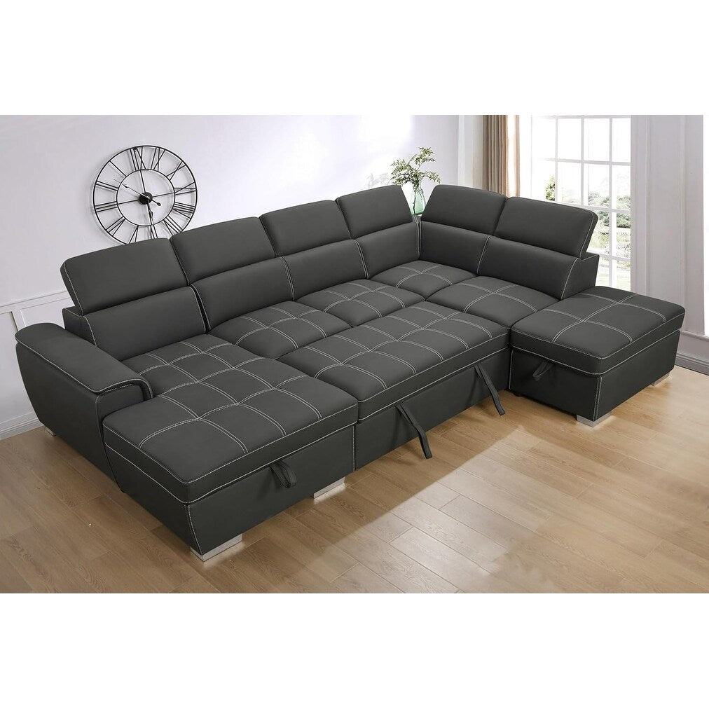 Divano componibile a U Roomfitters 128 con pouf, divano modulare reversibile a 7 posti con seduta contenitore, grigio