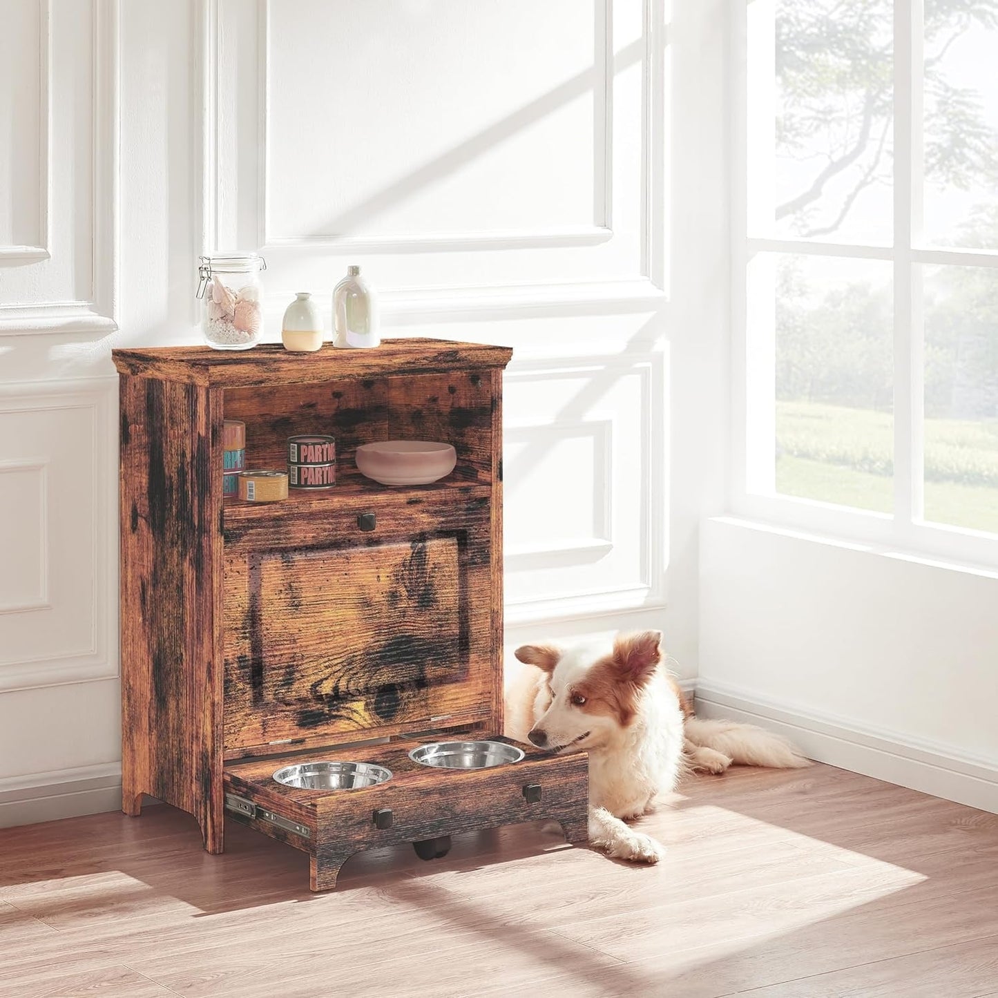 Stazione di alimentazione per cani Roomfitters con 2 ciotole rialzate per cani, stazione di alimentazione per animali domestici inclinabile