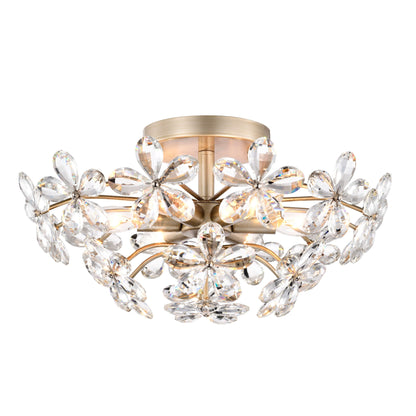 Lampada da soffitto a 6 luci Rosa in cristallo color champagne spazzolato color argento - 17,7 pollici di diametro x 8,7 pollici di altezza