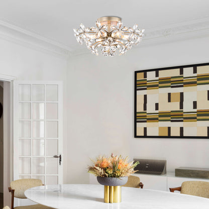 Lampada da soffitto a 6 luci Rosa in cristallo color champagne spazzolato color argento - 17,7 pollici di diametro x 8,7 pollici di altezza