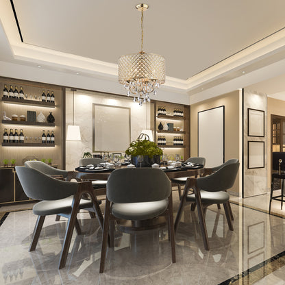 Lampadario a tamburo con perline rotonde e cristalli pendenti