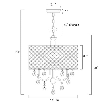 Lampadario a tamburo con perline rotonde e cristalli pendenti