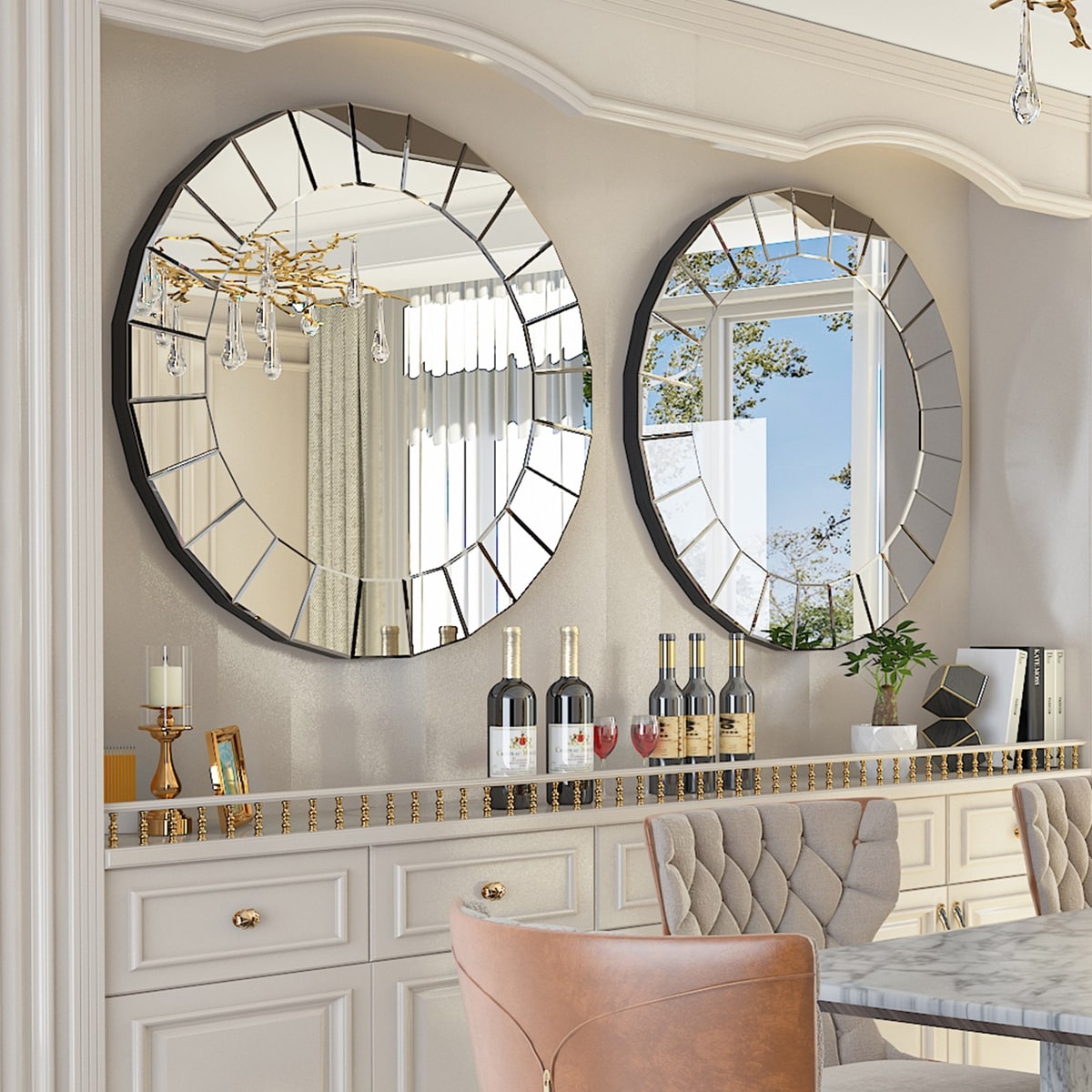 Specchio decorativo da parete rotondo in vetro artistico, specchio veneziano decorato - 32x32