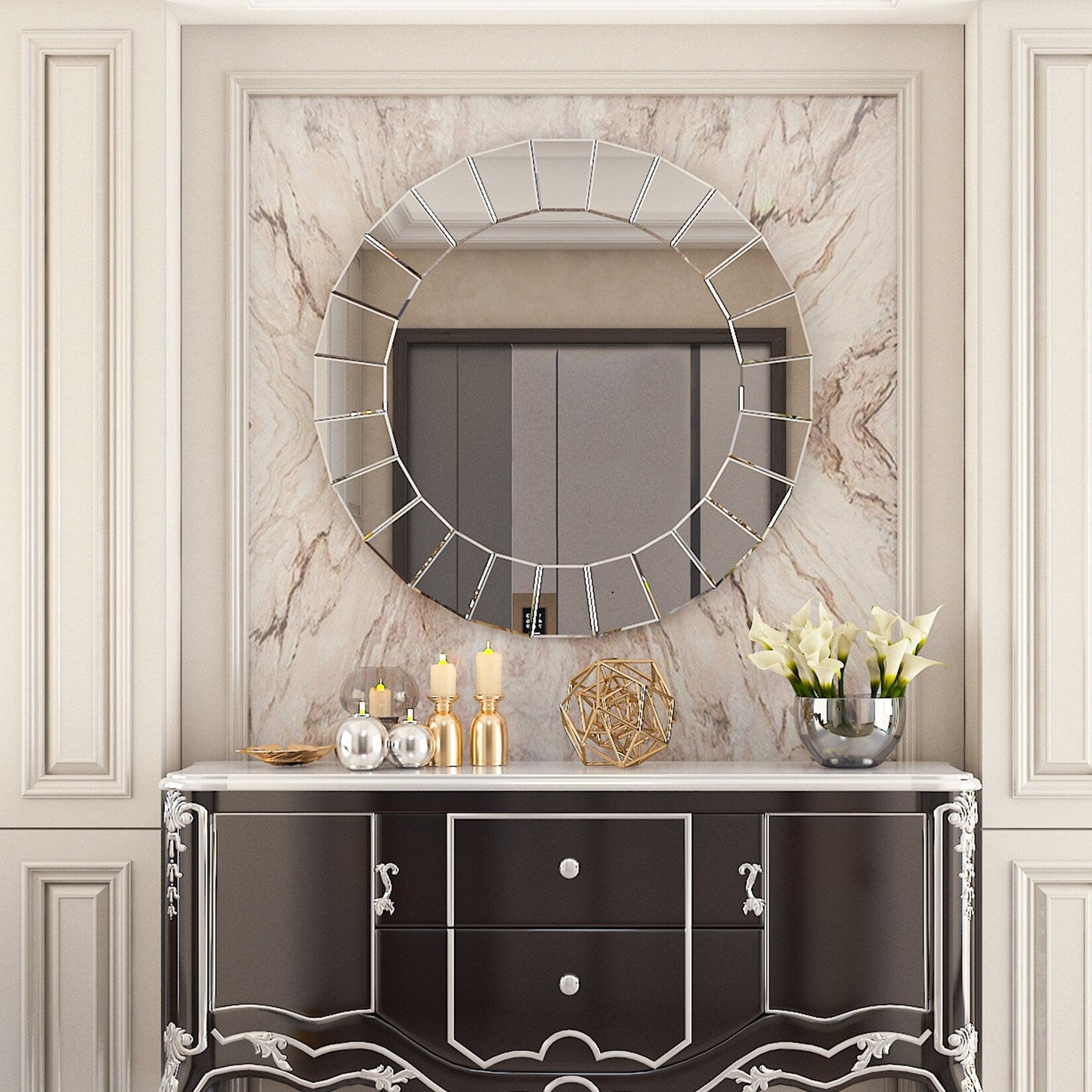 Specchio decorativo da parete rotondo in vetro artistico, specchio veneziano decorato - 32x32