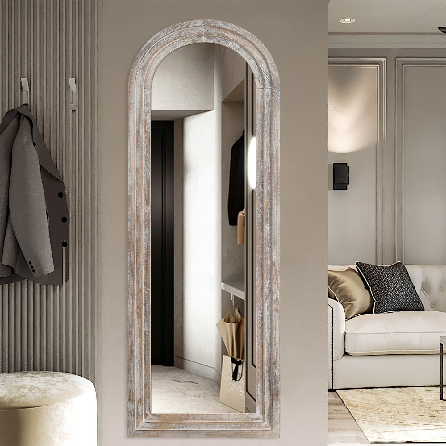 Specchio da terra a figura intera in legno anticato ad arco rustico Dovelina