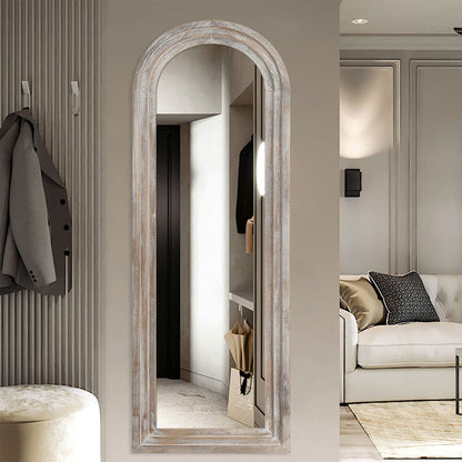 Specchio da terra a figura intera in legno anticato ad arco rustico Dovelina