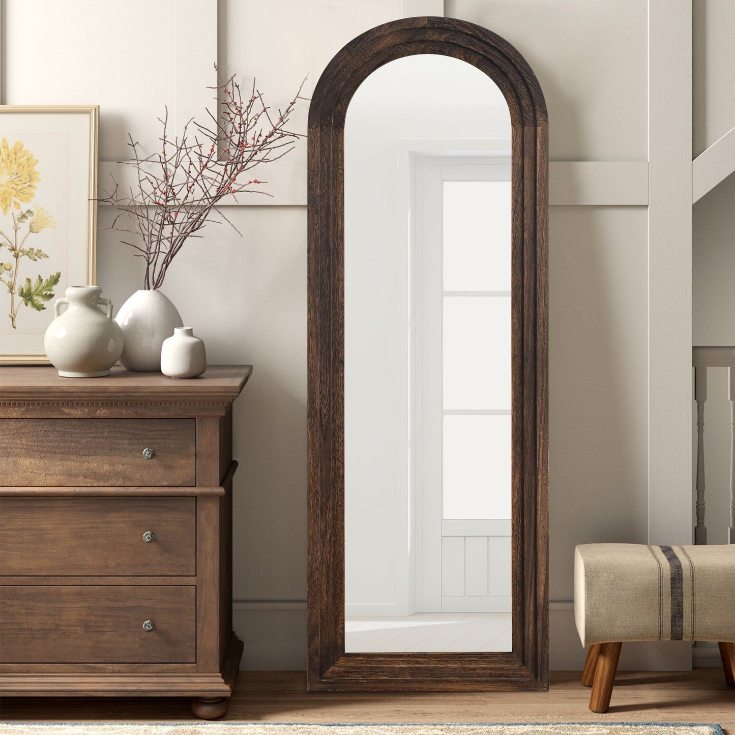 Specchio da terra a figura intera in legno anticato ad arco rustico Dovelina